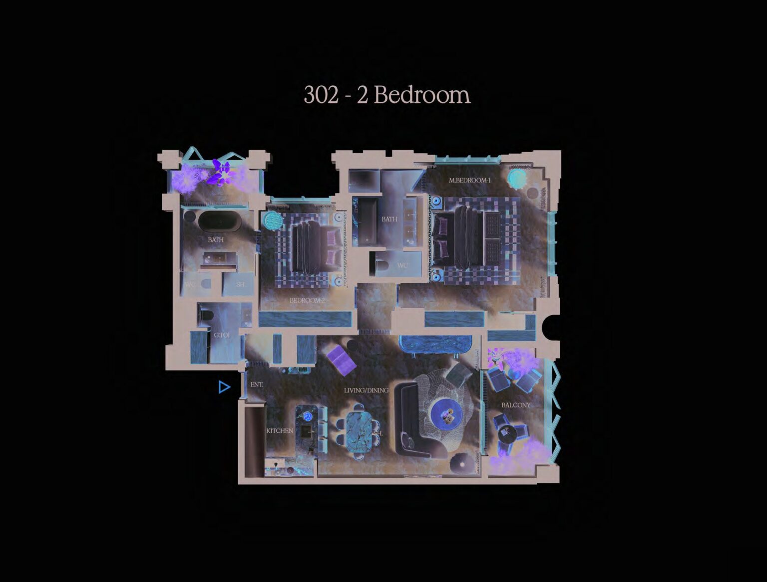 ELIRE 2 bedroom apartment, unit 302 floor plan, Business Bay, Dubai