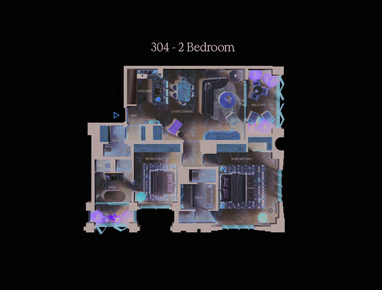 ELIRE 2 bedroom apartment, unit 304 floor plan, Business Bay, Dubai