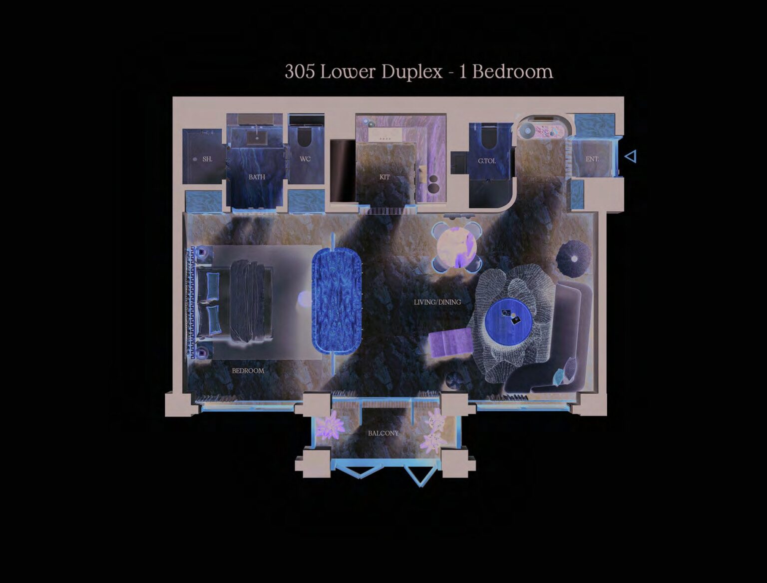 ELIRE 1 bedroom lower duplex, unit 305 floor plan, Business Bay, Dubai