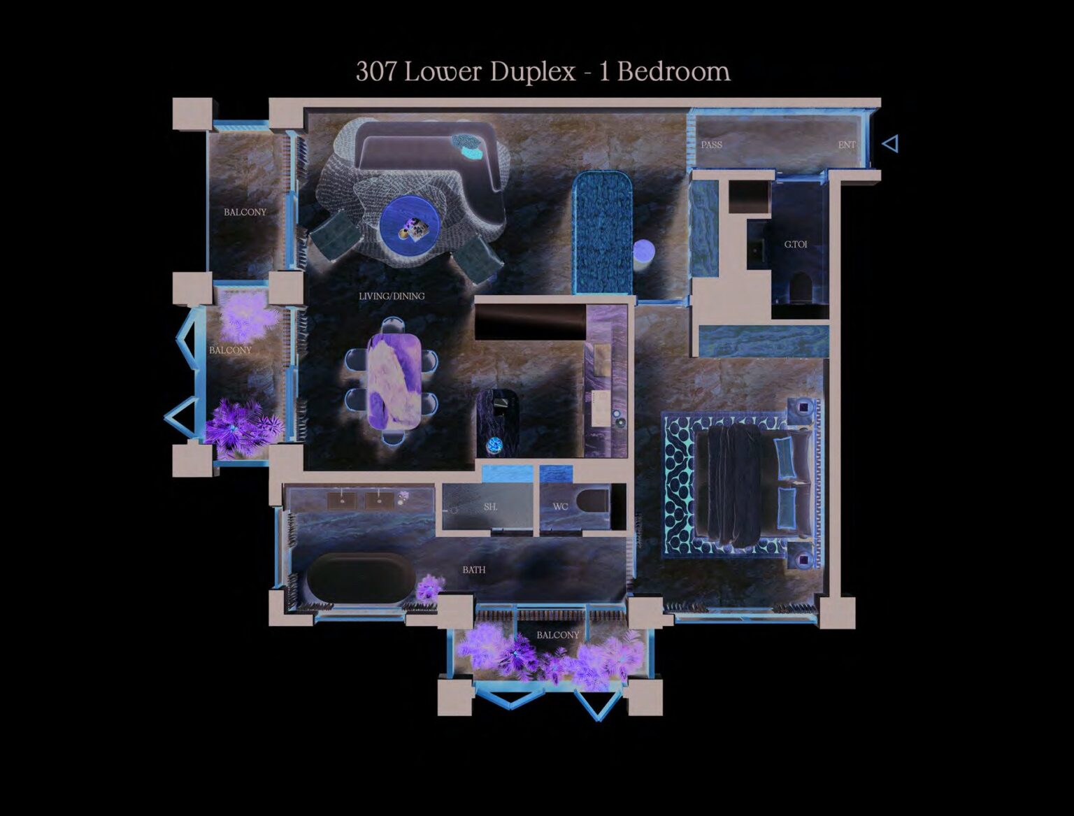 ELIRE 1 bedroom lower duplex, unit 307 floor plan, Business Bay, Dubai