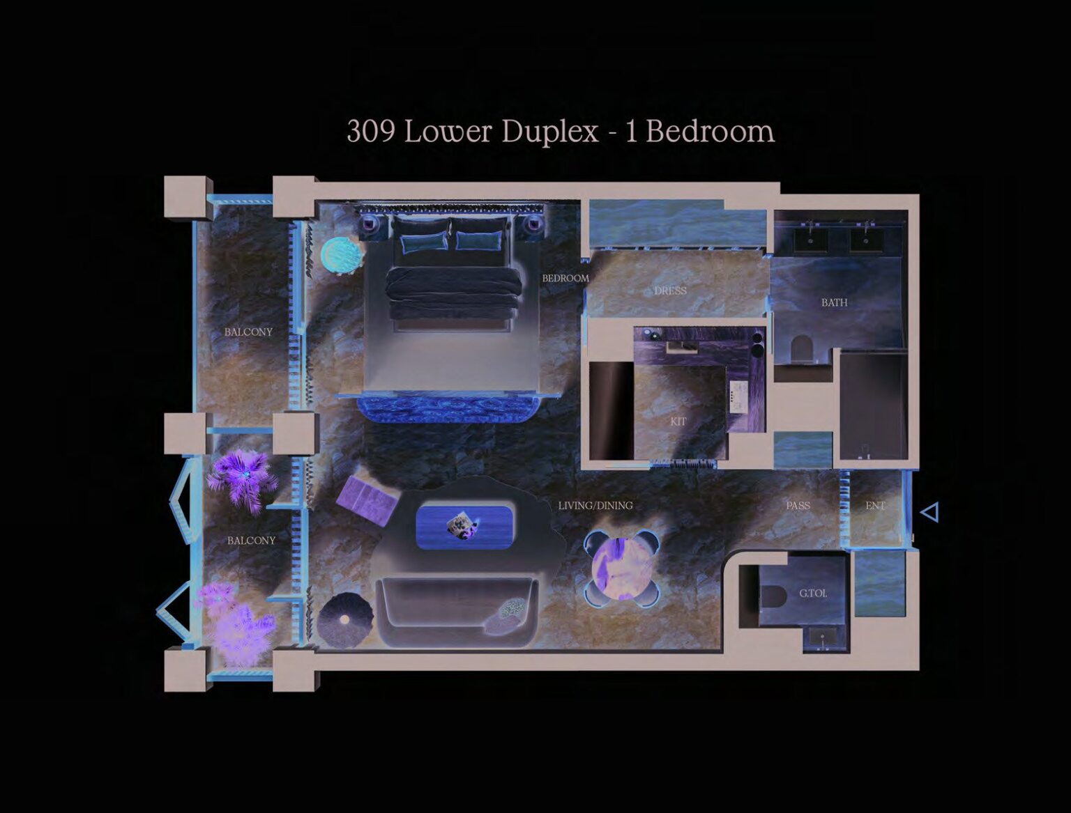 ELIRE 1 bedroom lower duplex, unit 309 floor plan, Business Bay, Dubai