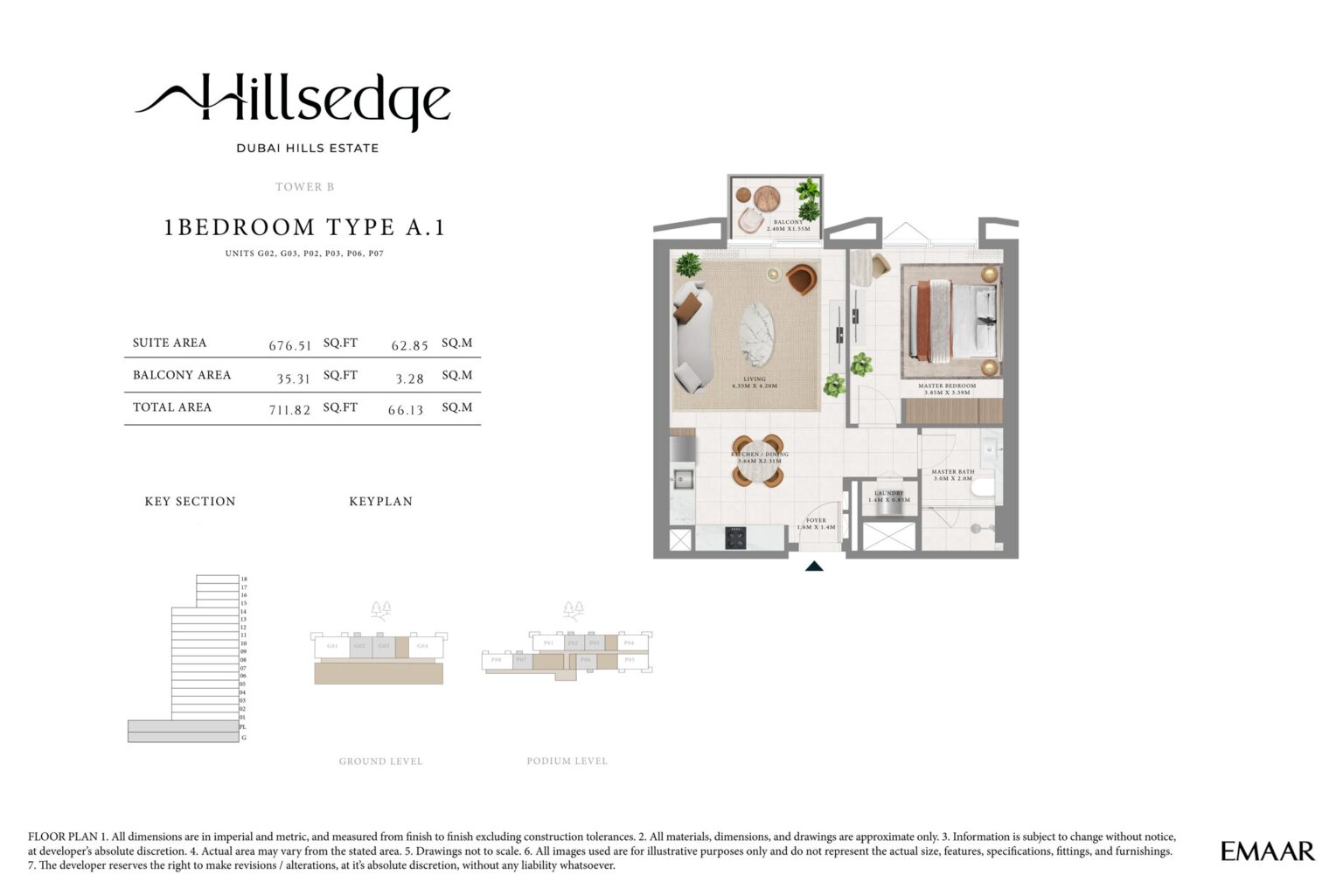 Hillsedge 1 bedroom apartment floor plan, layout 2 of 5, Dubai Hills Estate