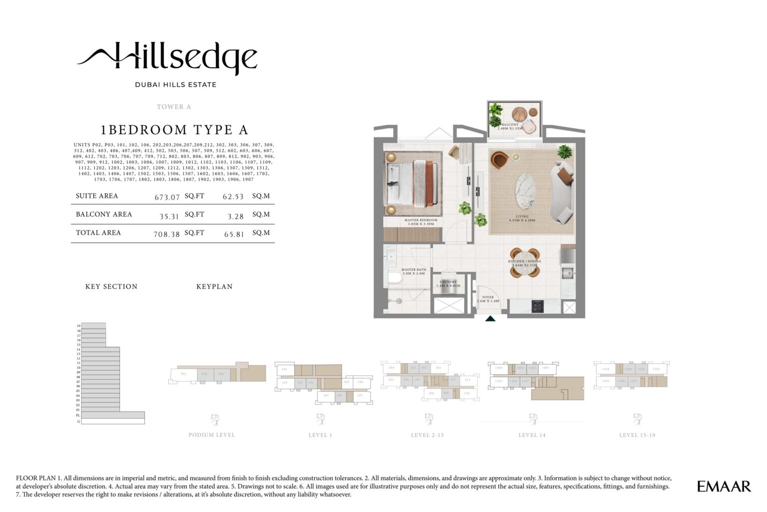 Hillsedge 1 bedroom apartment floor plan, layout 1 of 5, Dubai Hills Estate