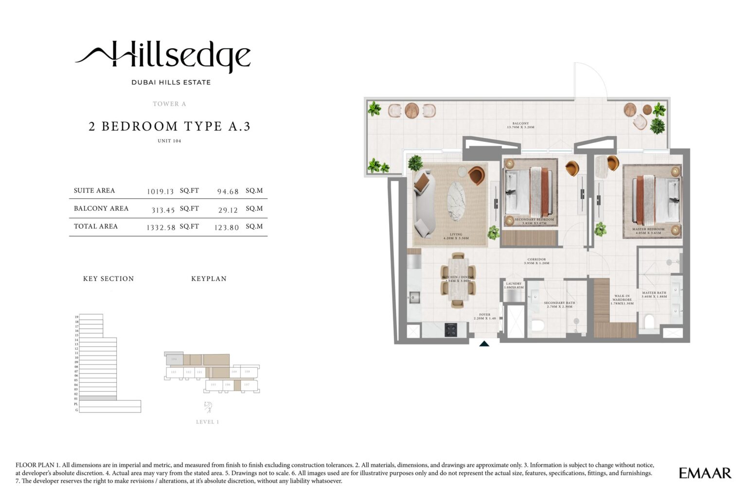 Hillsedge 2 bedroom apartment floor plan, layout 10 of 15, unit 104, Dubai Hills Estate