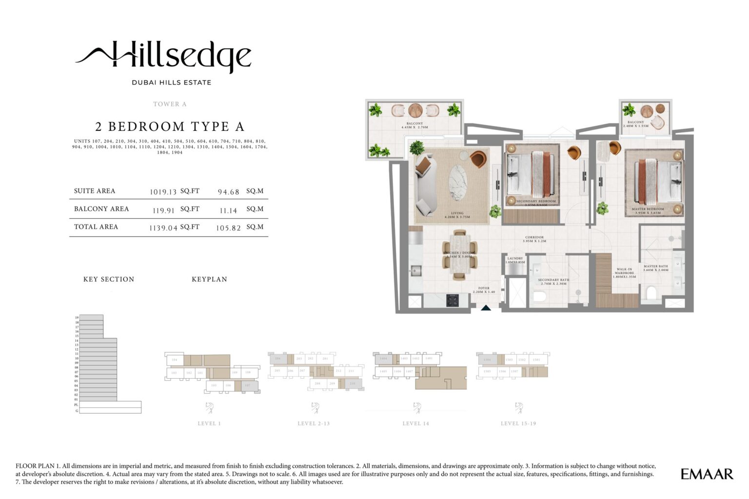 Hillsedge 2 bedroom apartment floor plan, layout 1 of 15, Dubai Hills Estate