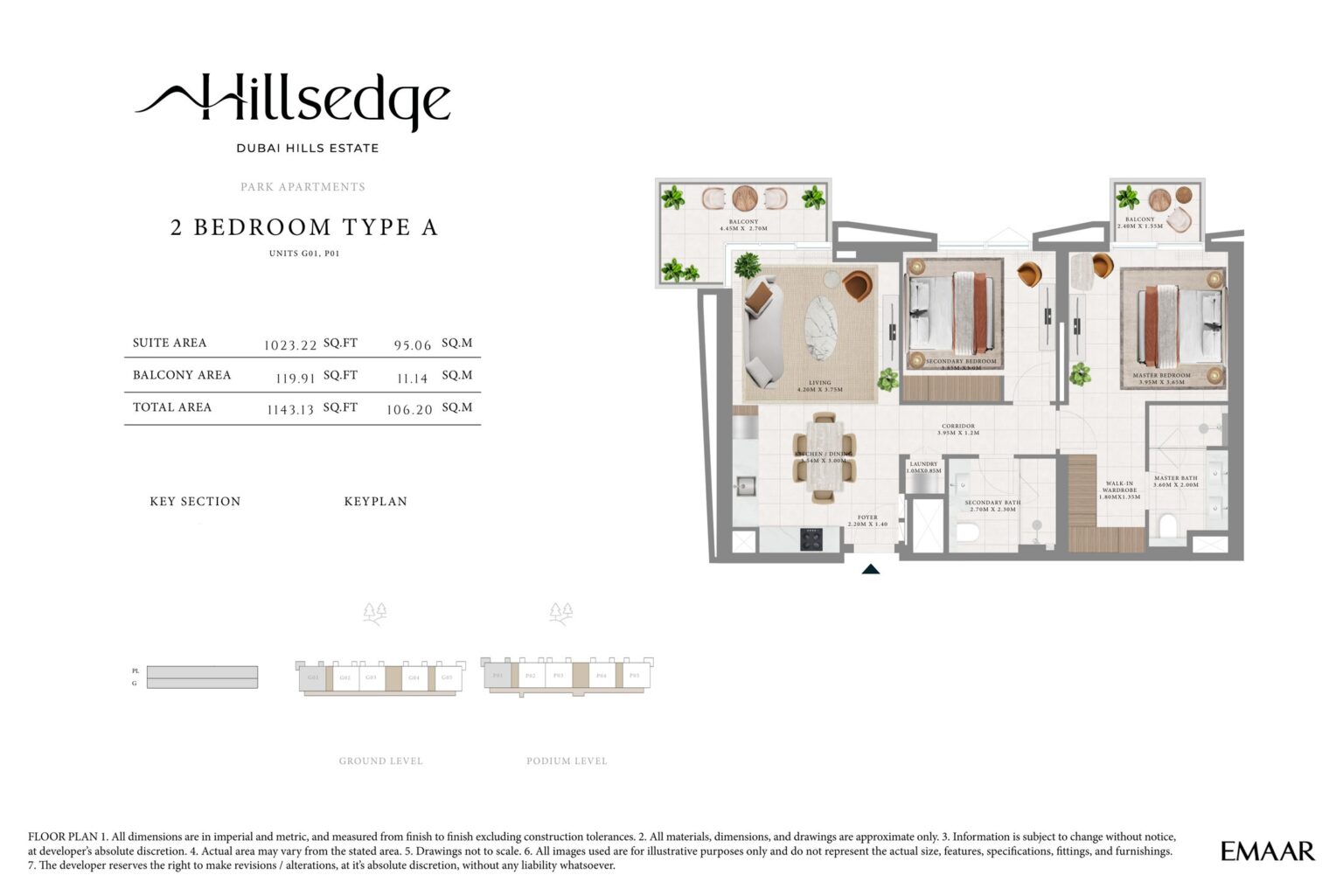 Hillsedge 2 bedroom apartment floor plan, layout 3 of 15, Dubai Hills Estate