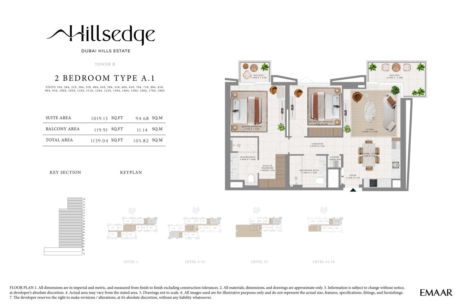 Hillsedge 2 bedroom apartment floor plan, layout 9 of 15, Dubai Hills Estate