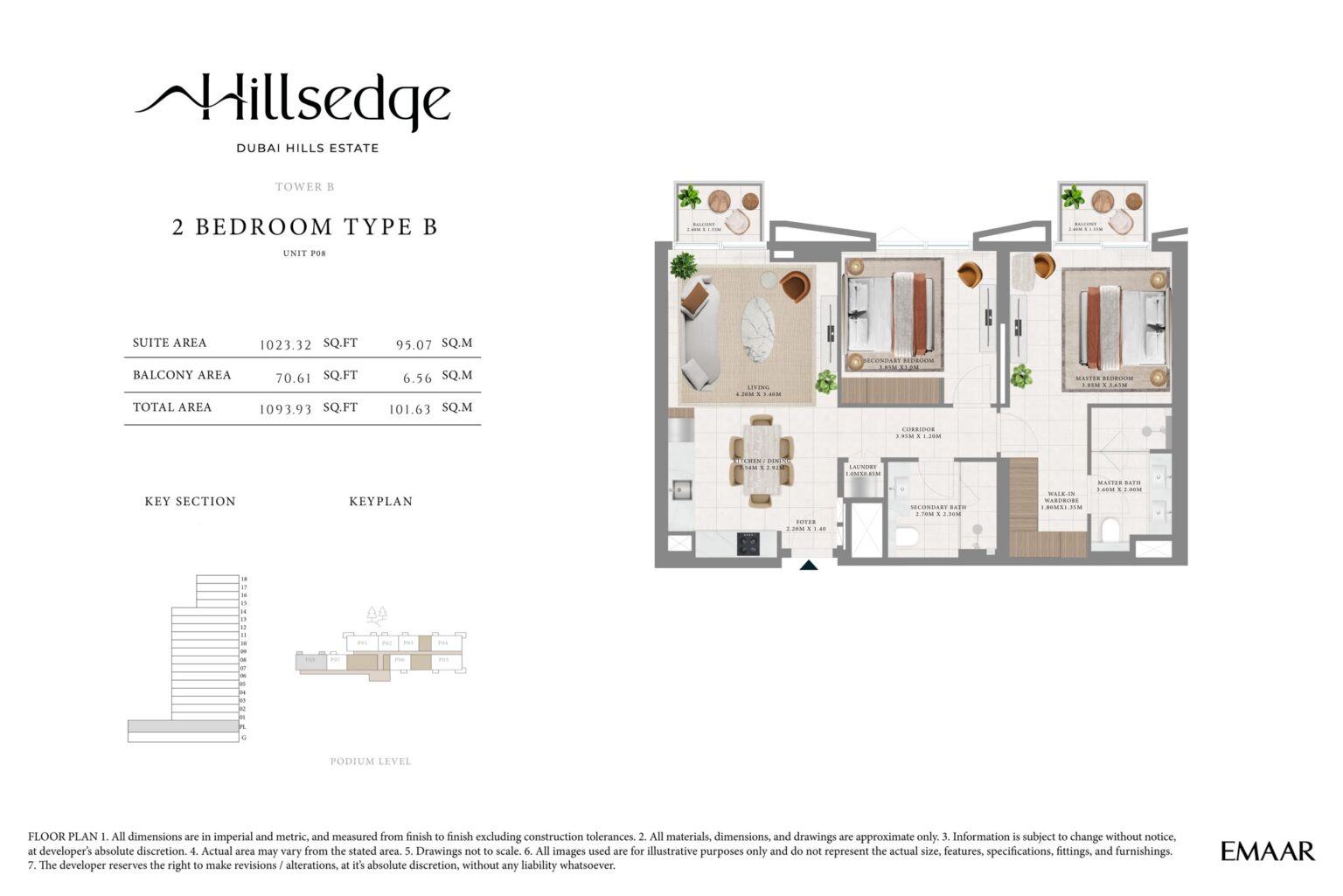 Hillsedge 2 bedroom apartment floor plan, layout 15 of 15, unit P08, Dubai Hills Estate