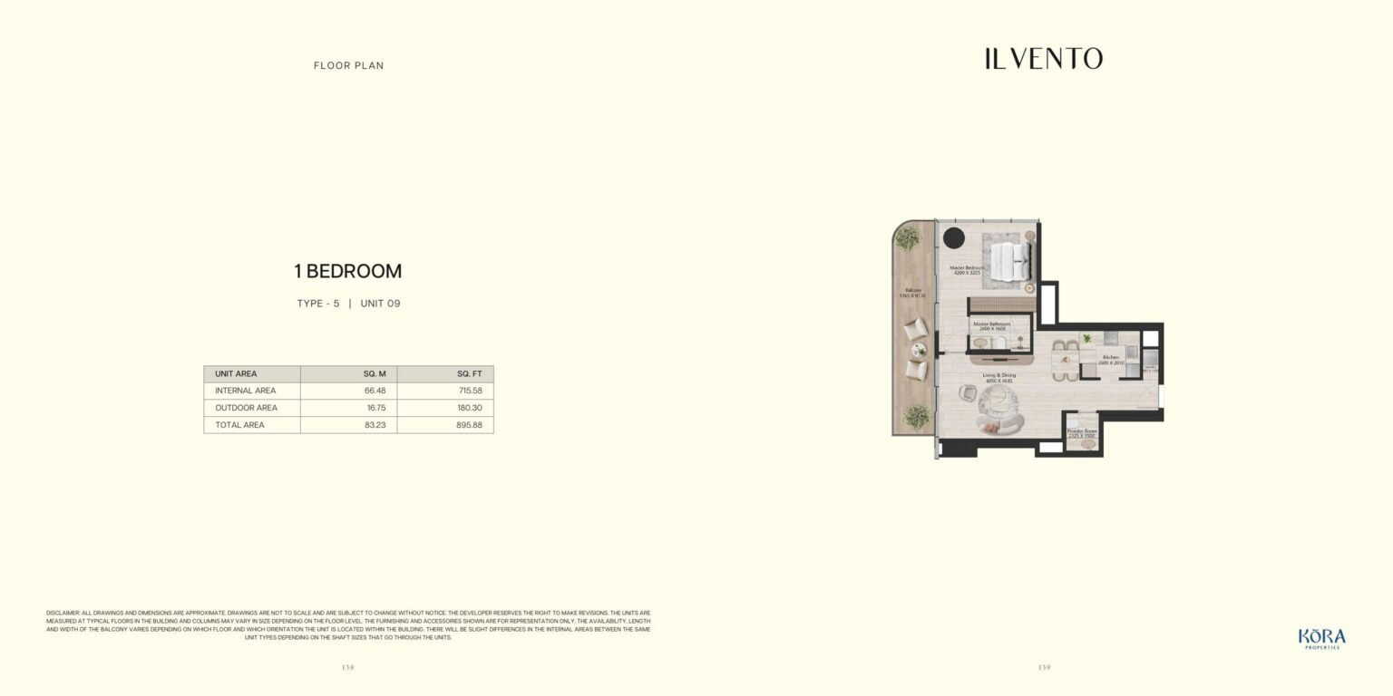 Il Vento 1 bedroom type 5 floor plan, Dubai Maritime City