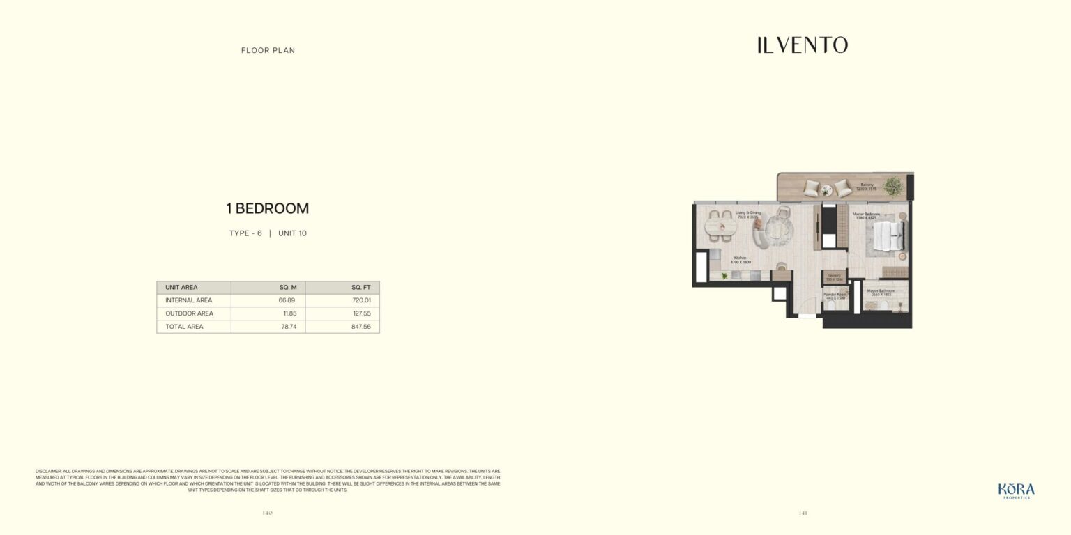 Il Vento 1 bedroom type 6 floor plan, Dubai Maritime City