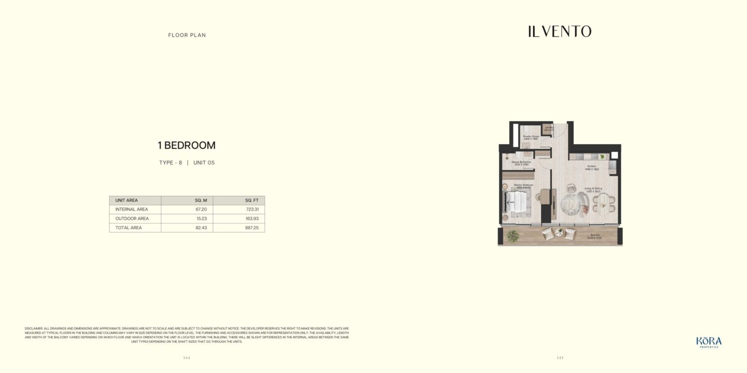 Il Vento 1 bedroom type 8 floor plan, Dubai Maritime City
