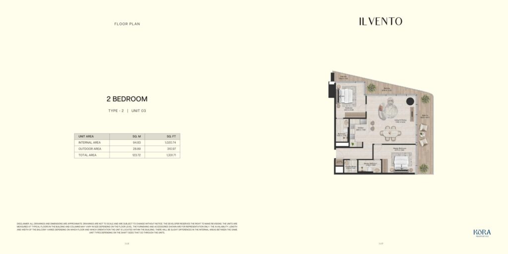 Il Vento 2 bedroom type 2 floor plan, Dubai Maritime City