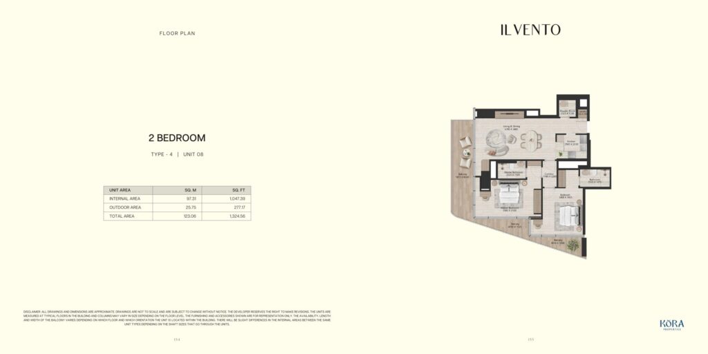 Il Vento 2 bedroom type 4 floor plan, Dubai Maritime City