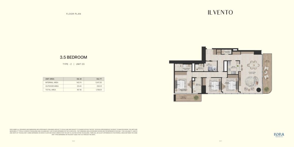 Il Vento 3 bedroom with study type 2 floor plan, Dubai Maritime City