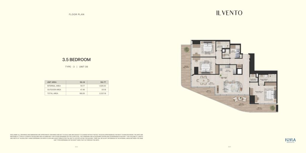 Il Vento 3 bedroom with study type 3 floor plan, Dubai Maritime City