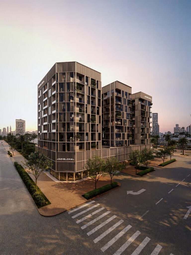 Street corner view of the JAD 288 buildings, Al Wasl, Dubai