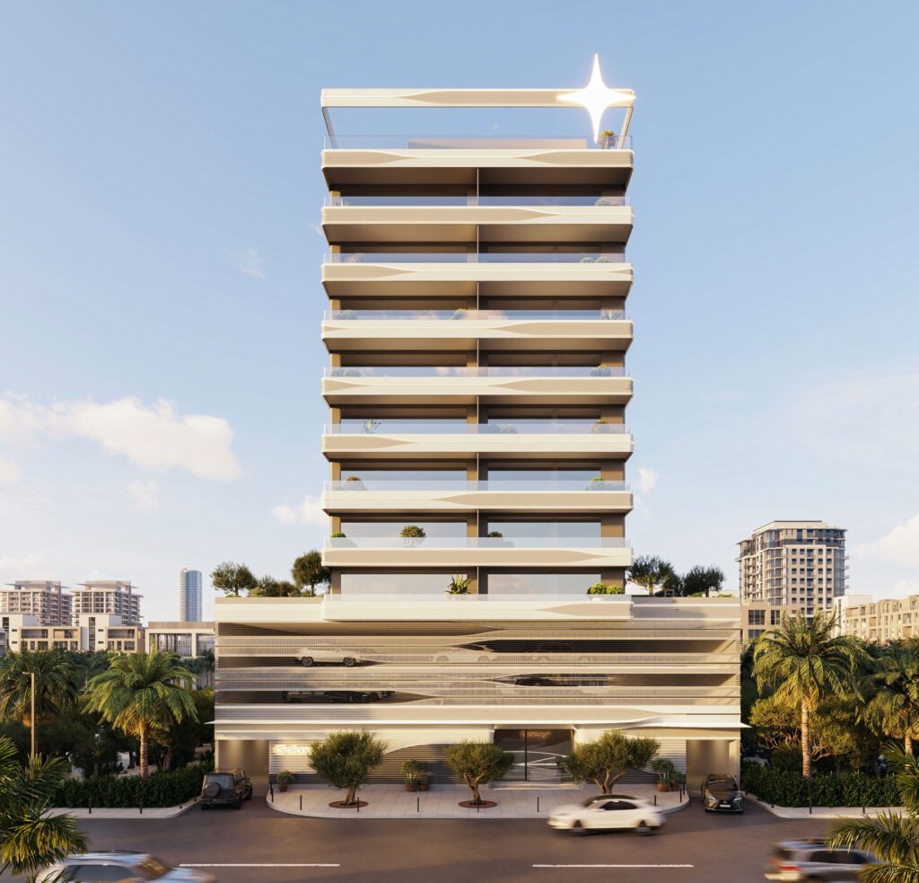 Front elevation of the Jardin Astral tower, Al Wasl, Dubai