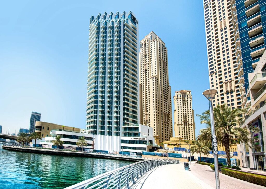 LIV Marina tower beside the marina promenade, Dubai Marina