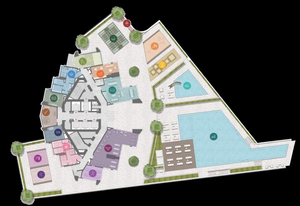 Master plan of LIV Marina showing amenities, Dubai Marina