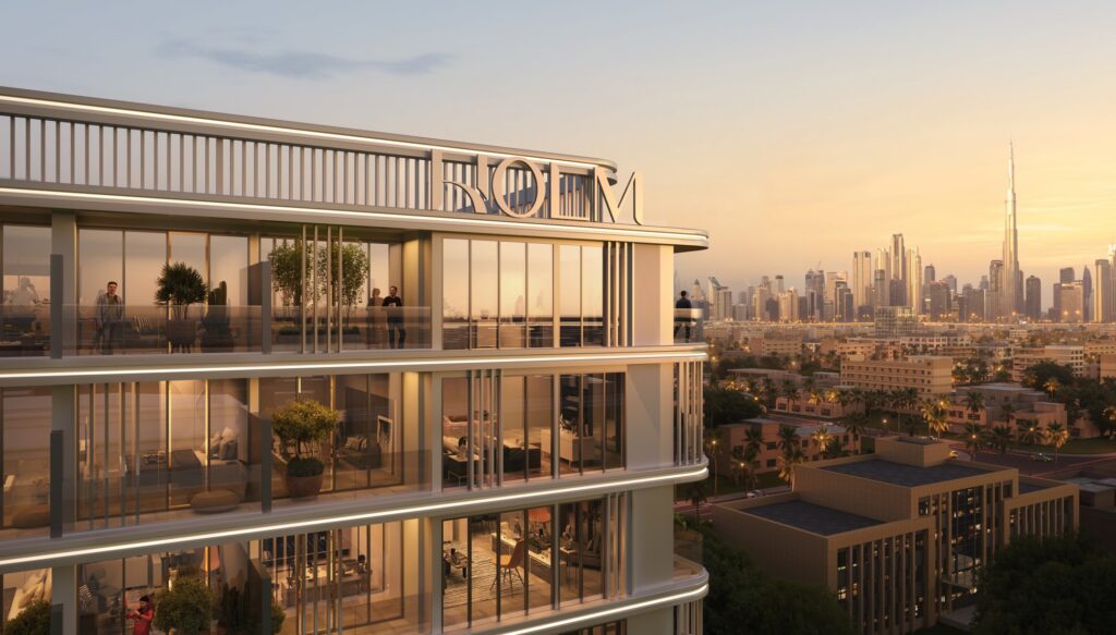 Terraces of Linea by Holm overlooking the city at golden hour, Al Wasl, Dubai