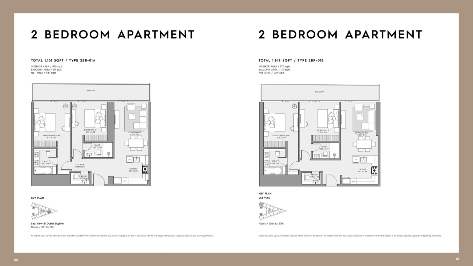 Mar Casa 2 bedroom type 2BR-01A floor plan, Dubai Maritime City