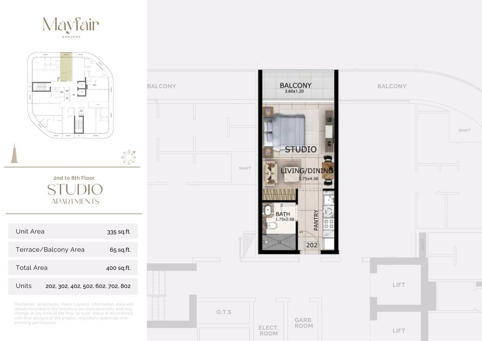 Mayfair Gardens studio apartment floor plan, layout 4, Jumeirah Garden City, Dubai