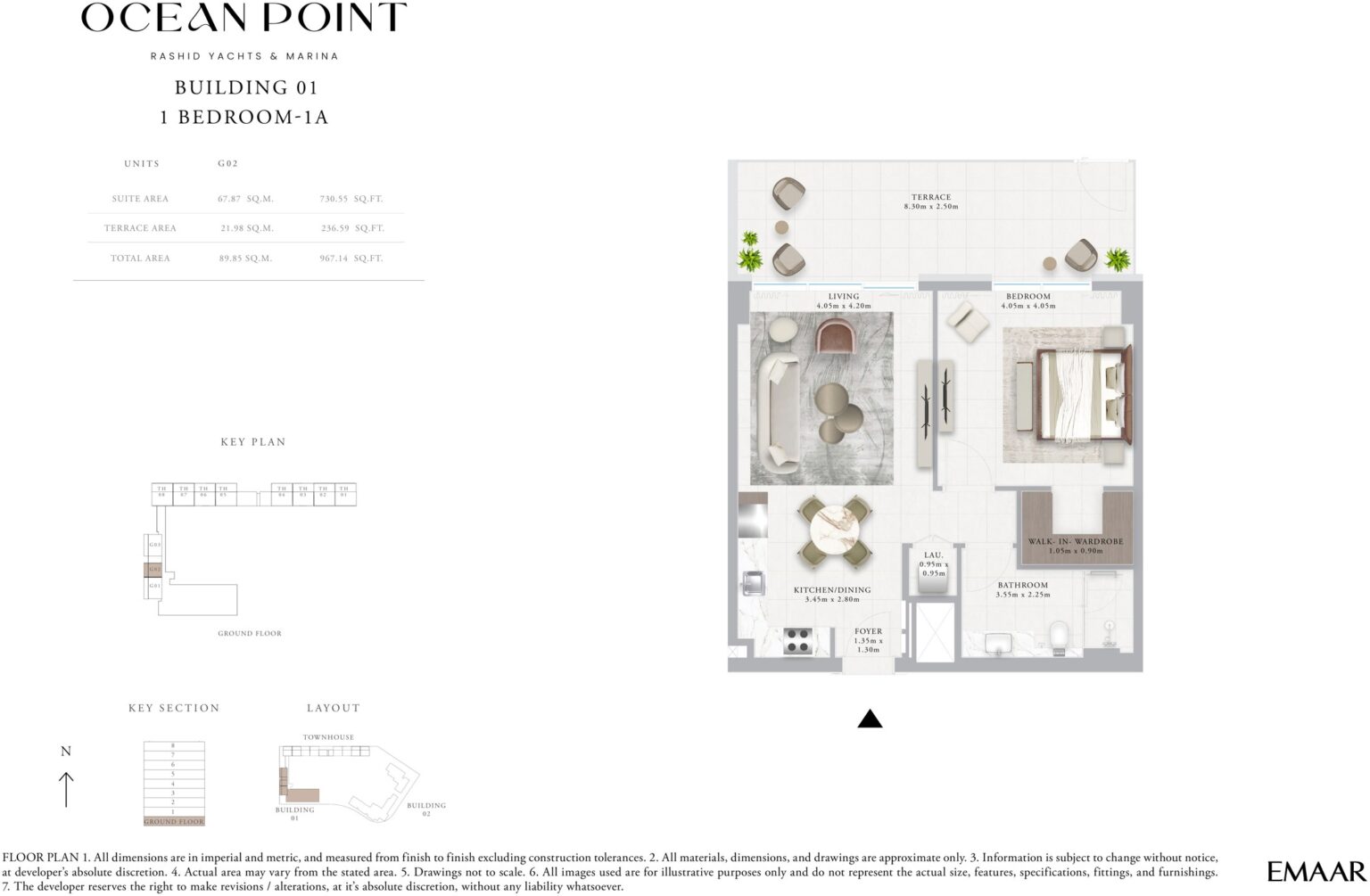 Ocean Point by Emaar 1 bedroom apartment floor plan, Rashid Yachts and Marina