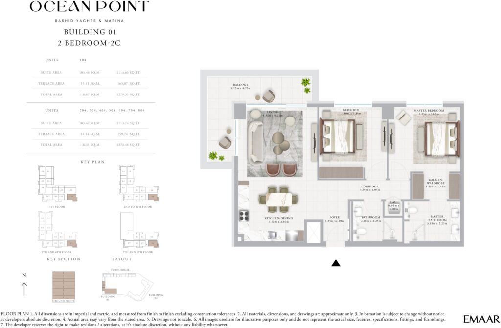 Ocean Point by Emaar 2 bedroom apartment floor plan, Rashid Yachts and Marina