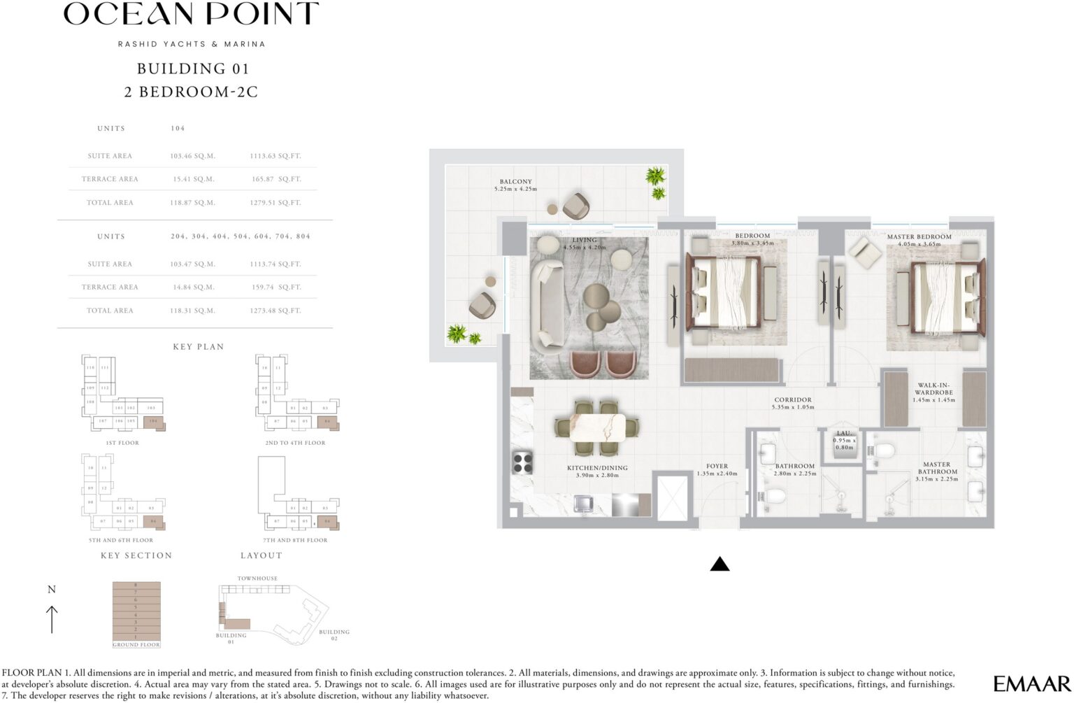 Ocean Point by Emaar 2 bedroom apartment floor plan, Rashid Yachts and Marina