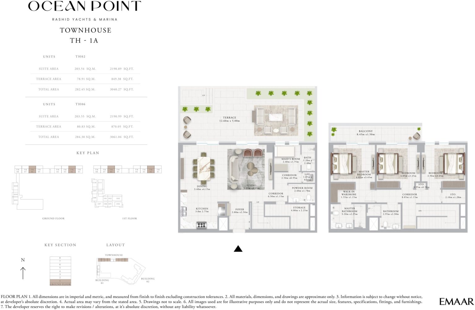 Ocean Point by Emaar 3 bedroom townhouse floor plan, Rashid Yachts and Marina