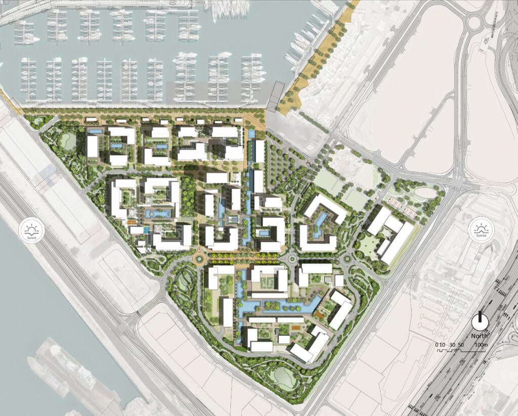 Master plan of Ocean Point by Emaar beside the marina, Rashid Yachts and Marina