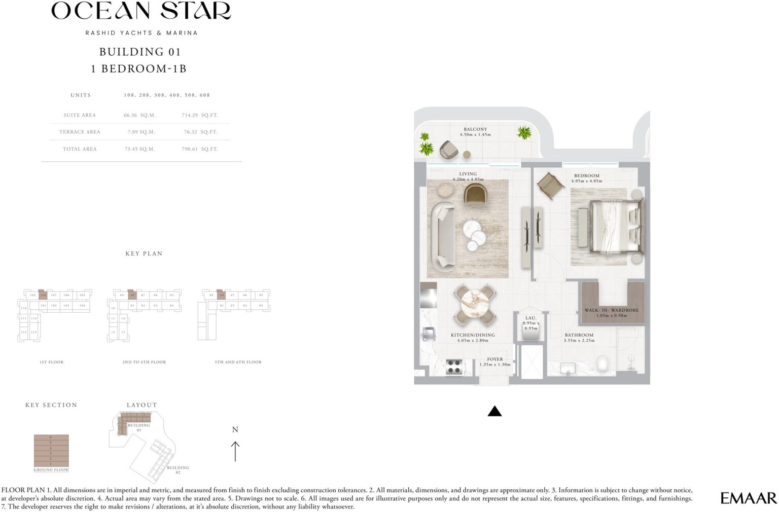 Ocean Star 1 bedroom apartment floor plan, Rashid Yachts & Marina, Dubai
