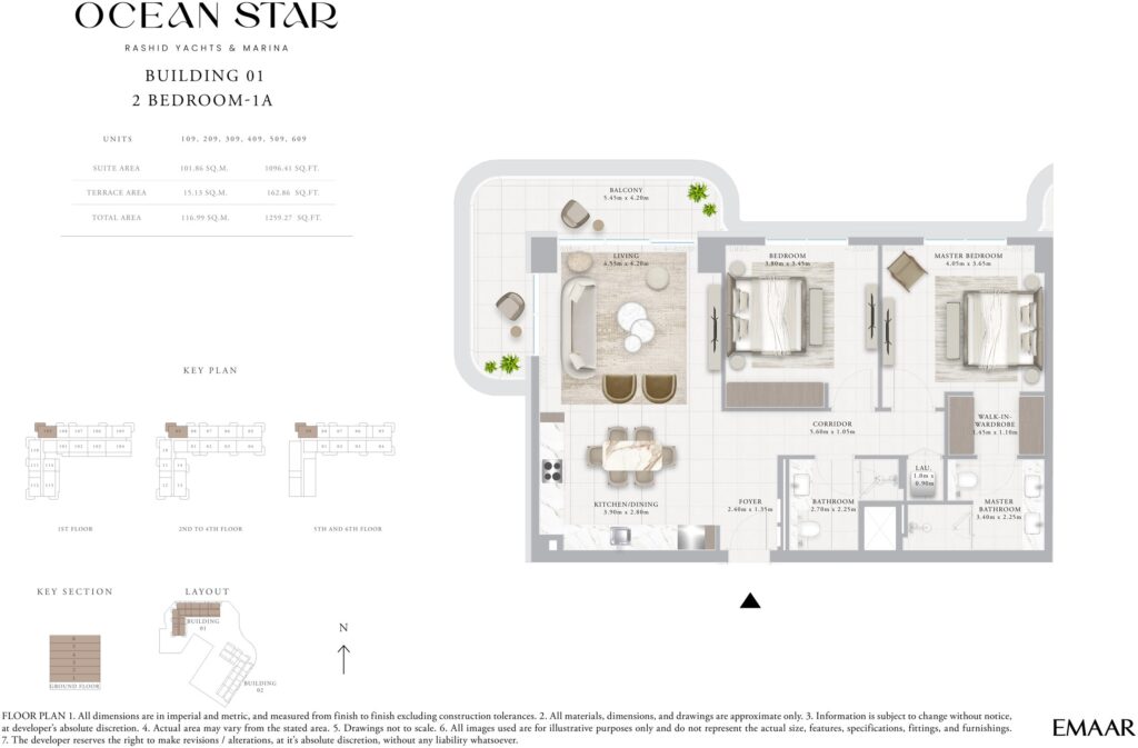 Ocean Star 2 bedroom apartment floor plan, Rashid Yachts & Marina, Dubai
