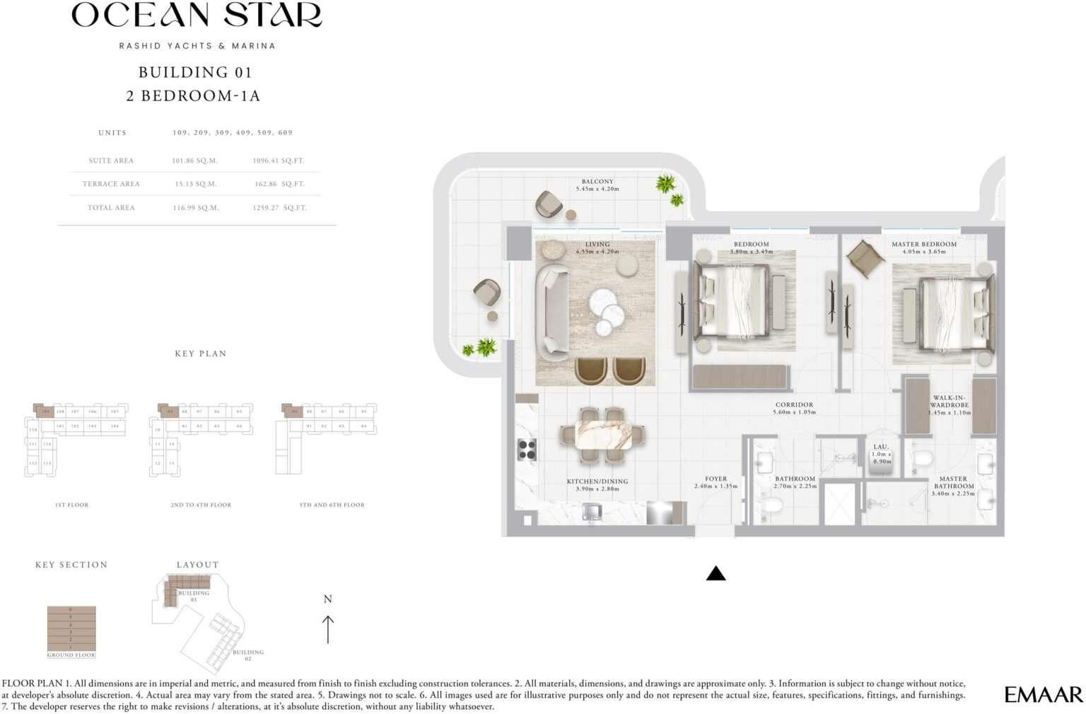 Ocean Star 2 bedroom apartment floor plan, Rashid Yachts & Marina, Dubai