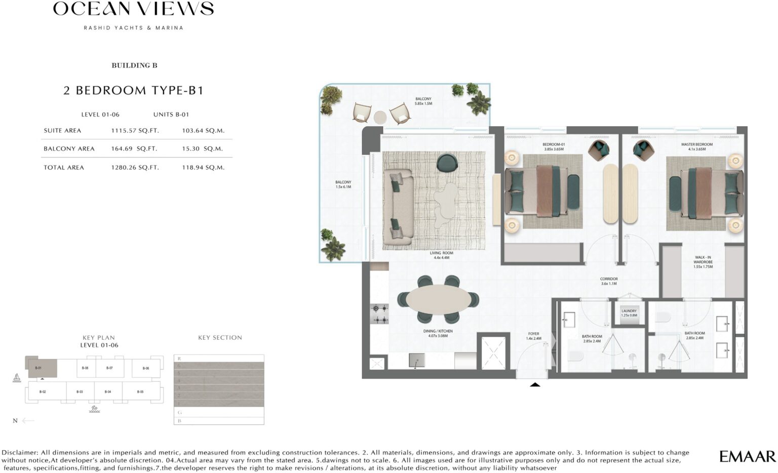 Ocean Views by Emaar 2 bedroom apartment floor plan, Rashid Yachts and Marina