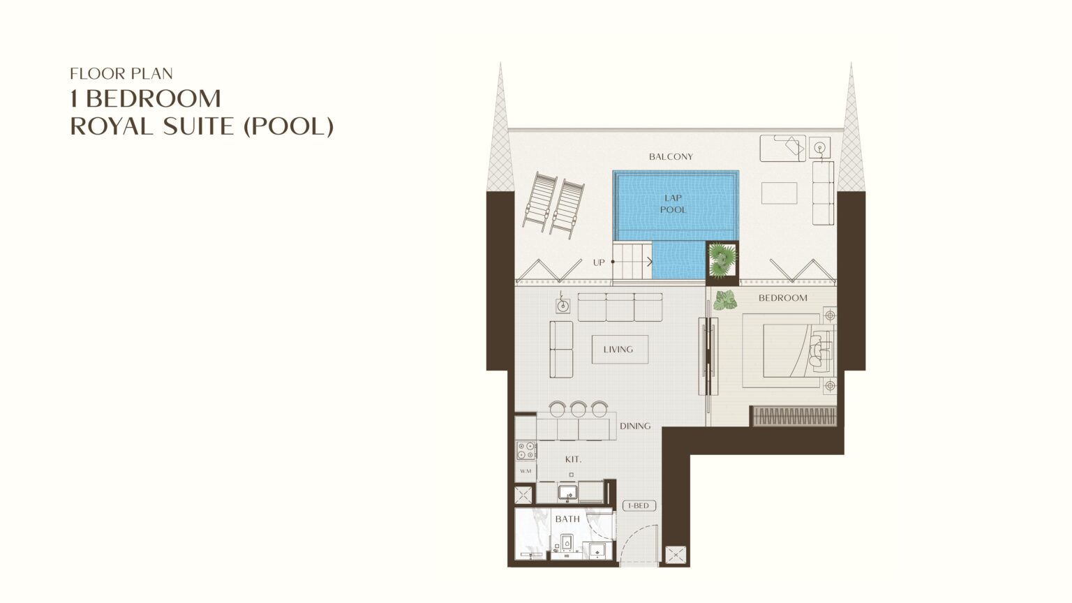 One by Binghatti 1 bedroom royal suite floor plan, Business Bay