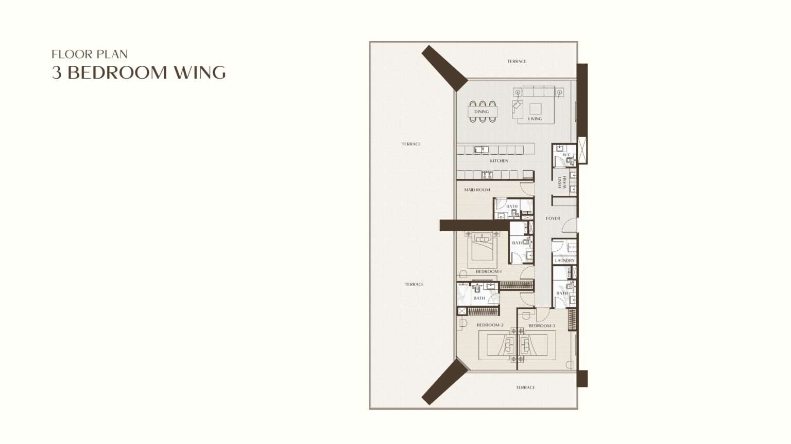 One by Binghatti 3 bedroom wing floor plan, Business Bay