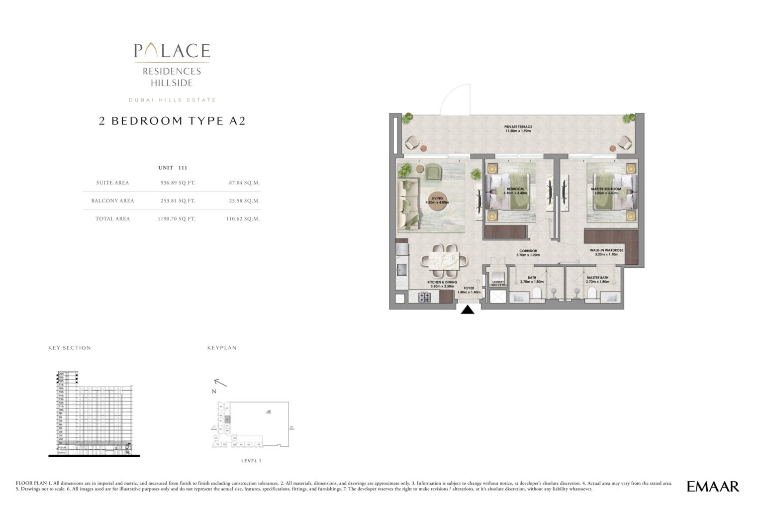 Palace Residences Hillside 2 bedroom apartment floor plan, layout 3, Dubai Hills Estate