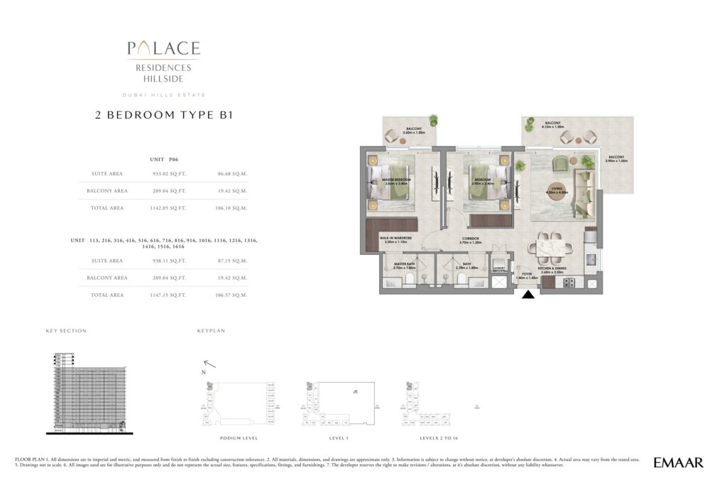 Palace Residences Hillside 2 bedroom apartment floor plan, layout 5, Dubai Hills Estate