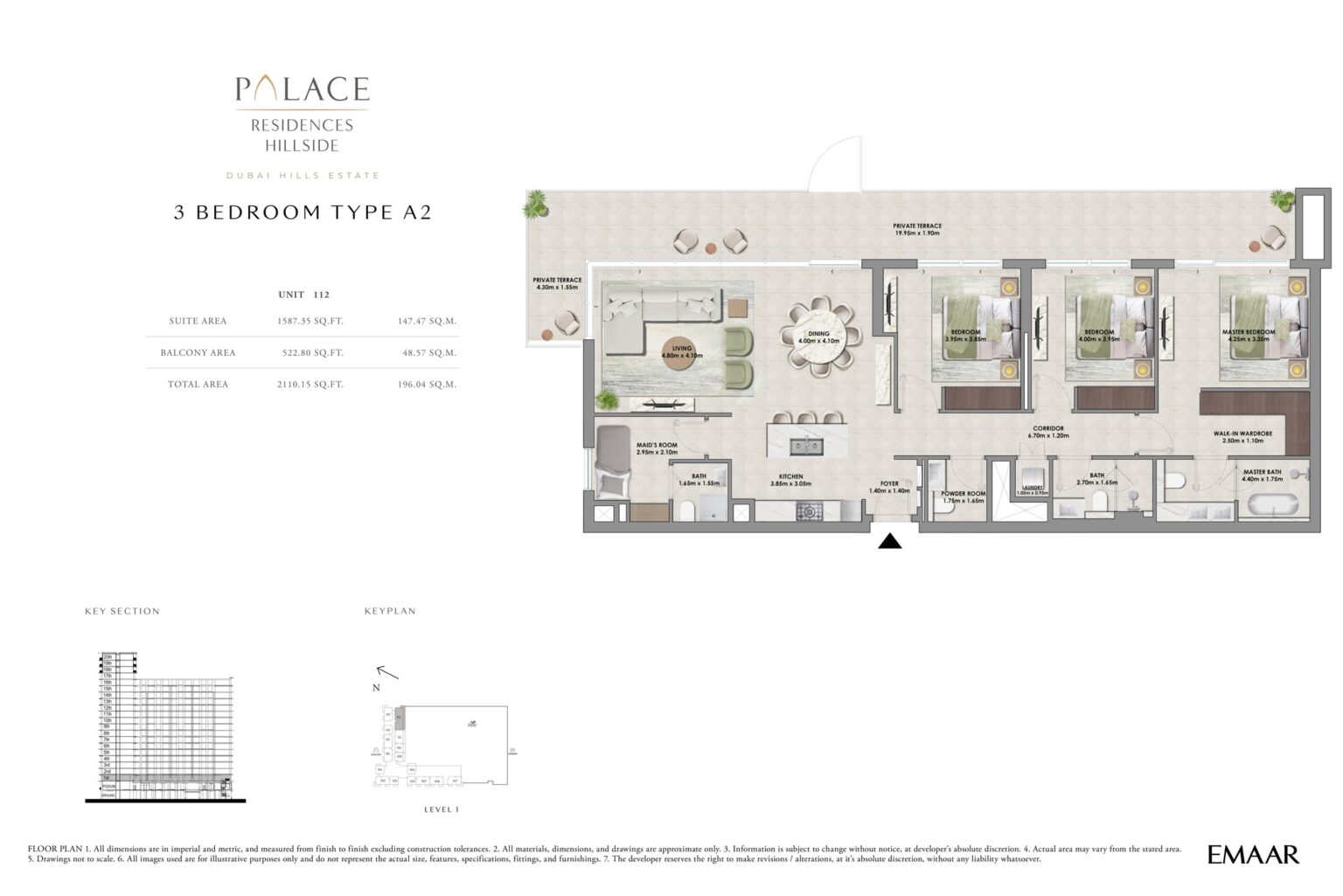 Palace Residences Hillside 3 bedroom apartment floor plan, layout 3, Dubai Hills Estate