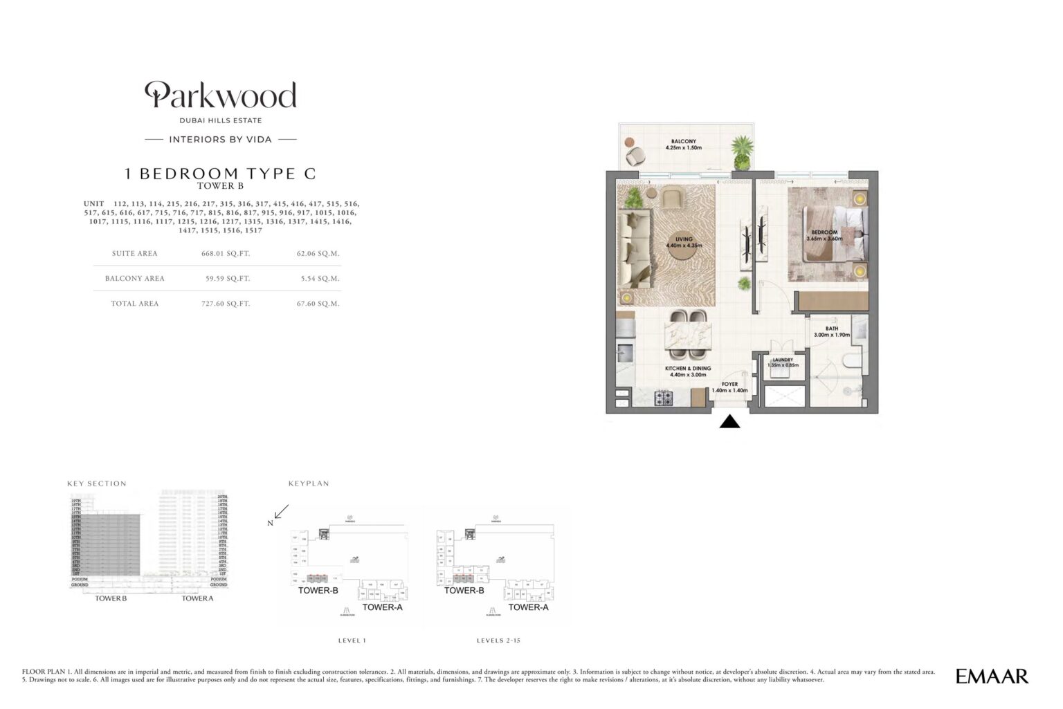 Parkwood 1 bedroom apartment floor plan, type C 112, Dubai Hills Estate