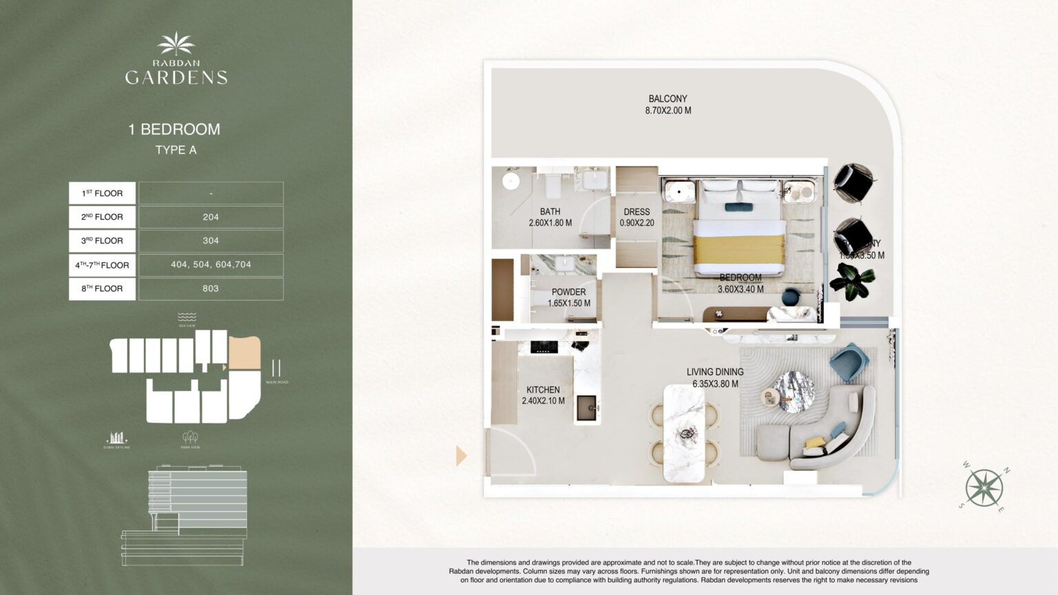 Rabdan Gardens 1 bedroom apartment floor plan, type A, Al Wasl, Dubai