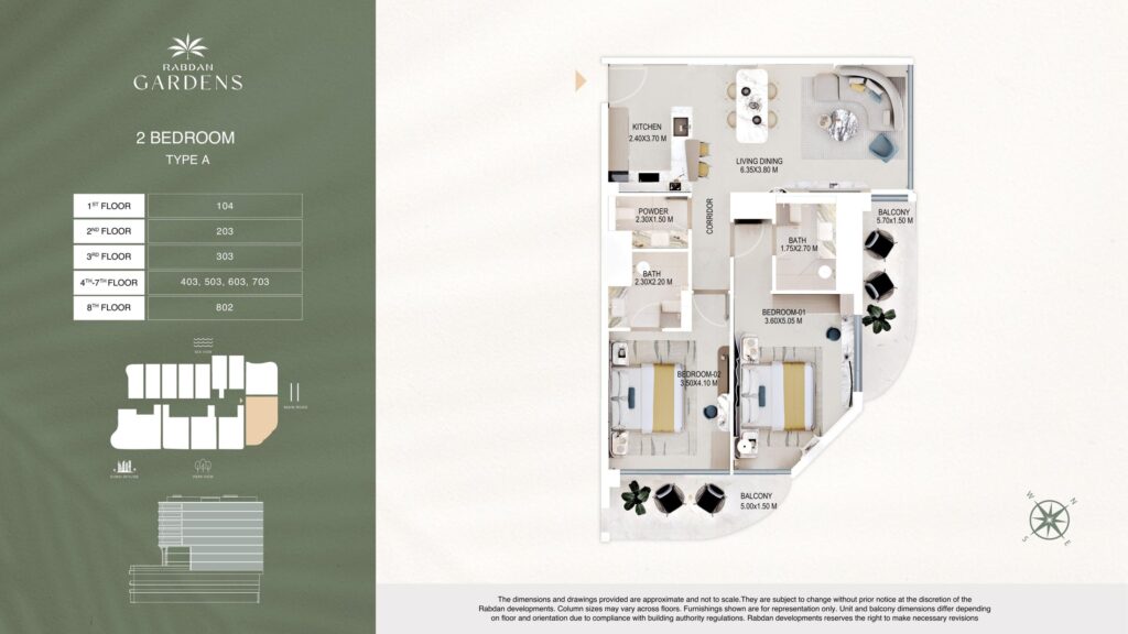 Rabdan Gardens 2 bedroom apartment floor plan, type A, Al Wasl, Dubai