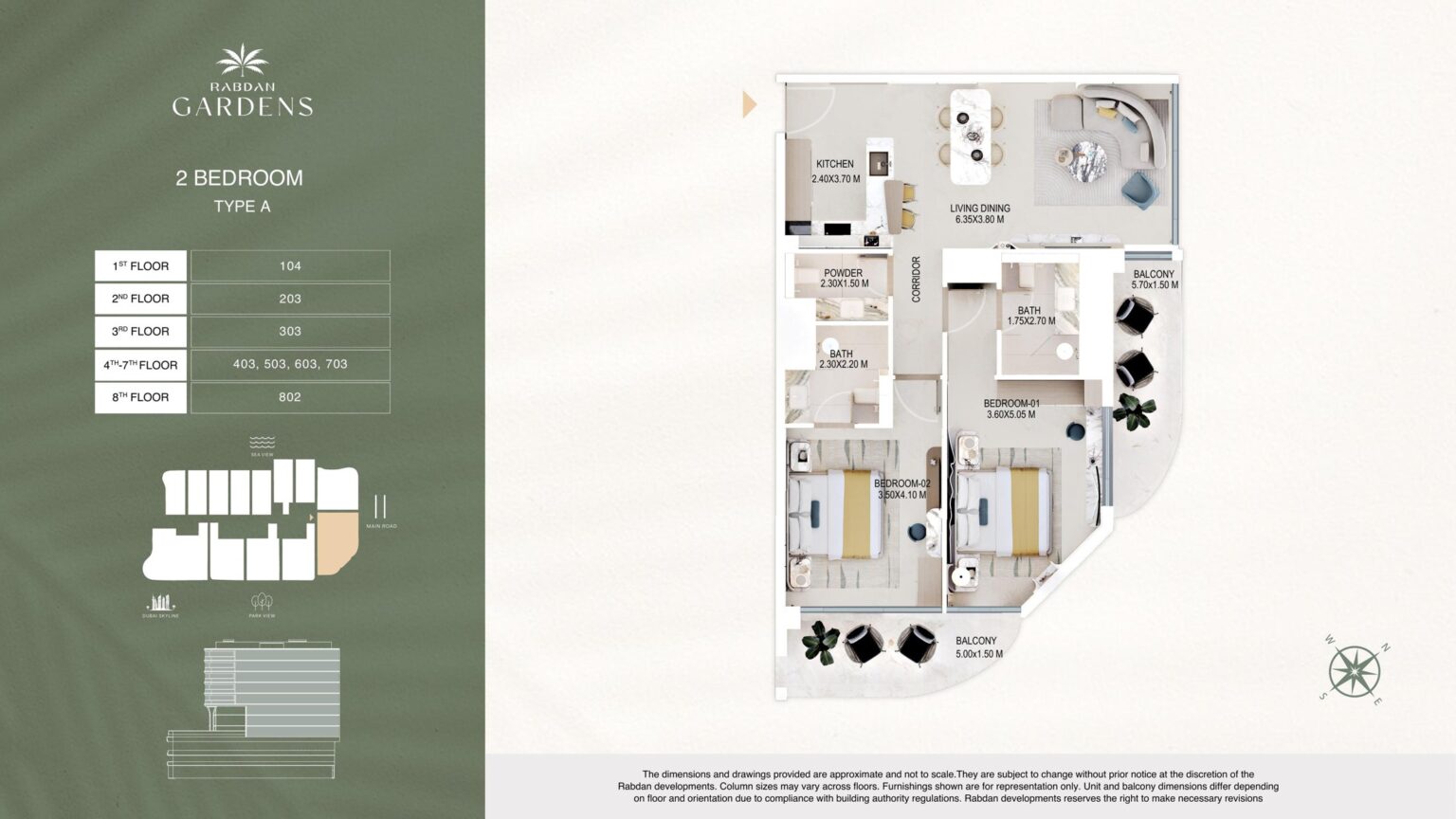 Rabdan Gardens 2 bedroom apartment floor plan, type A, Al Wasl, Dubai