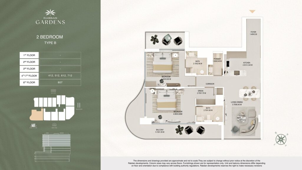 Rabdan Gardens 2 bedroom apartment floor plan, type B, Al Wasl, Dubai