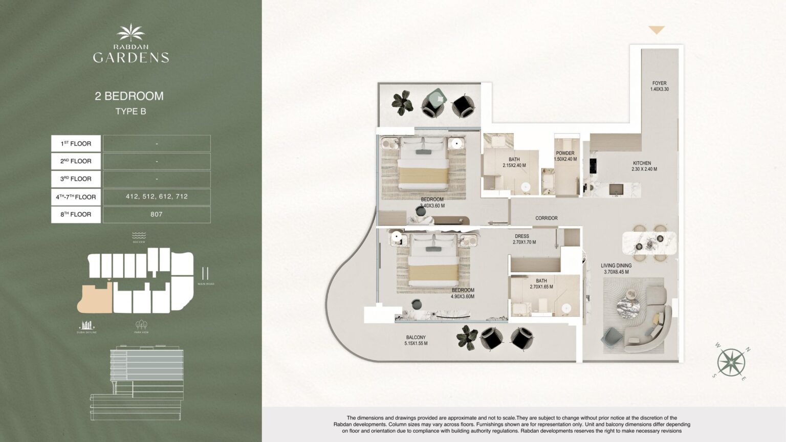 Rabdan Gardens 2 bedroom apartment floor plan, type B, Al Wasl, Dubai