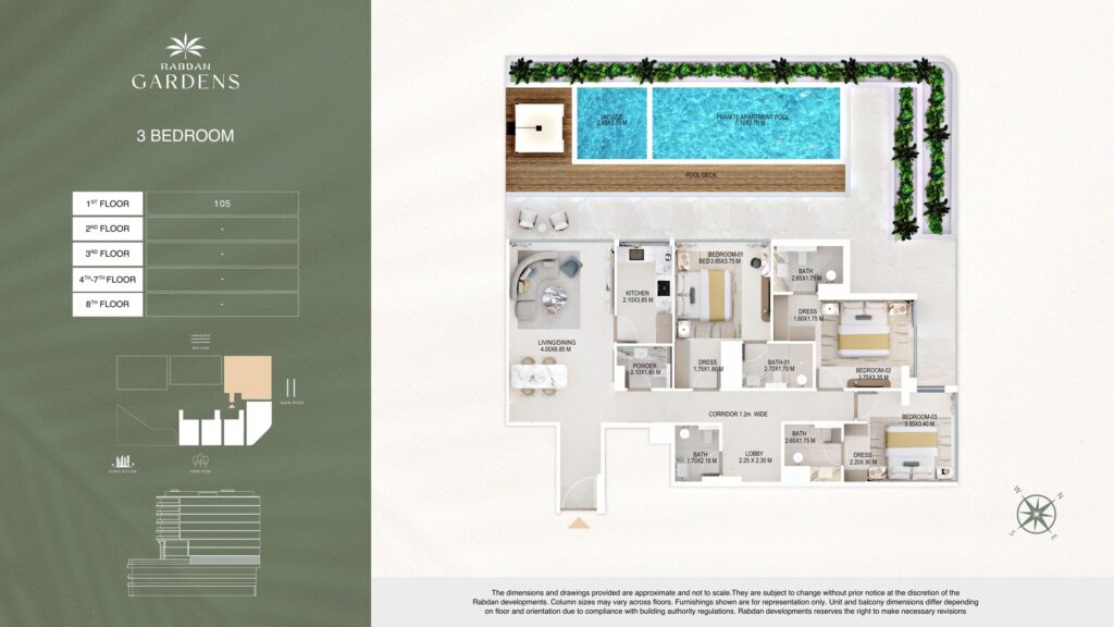 Rabdan Gardens 3 bedroom apartment floor plan, Al Wasl, Dubai