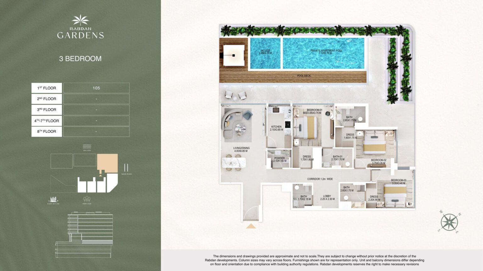 Rabdan Gardens 3 bedroom apartment floor plan, Al Wasl, Dubai