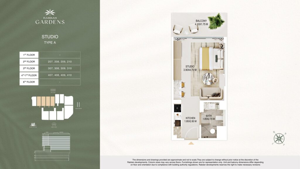 Rabdan Gardens studio apartment floor plan, type A, Al Wasl, Dubai