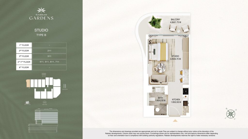 Rabdan Gardens studio apartment floor plan, type B, Al Wasl, Dubai